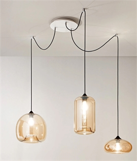 Amber Glass Triple Off-Set Ceiling Pendant - Black Flex