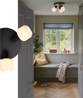 Triple Adjustable Black Spot Plate with Ribbed Glass Shades 