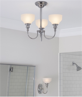 Bathroom Chrome & Opal Glass 3 Arm Ceiling Light - IP44