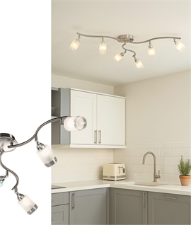 Flush Nickel Ceiling Light - 3 Bars & 6 Adjustable Glass Lamp Shades