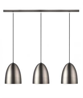 3-Light Bar Suspended Pendant with Classic Bullet Shaped Shades in Brushed Steel with Fretwork Diffuser