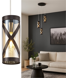 Bronze & Amber Glass 3 Light Cascade Pendant