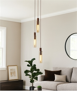3 Light Round Long Drop Pendant - Mocha & Amber Glass