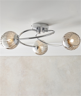 Smoke Glass Shade & Chrome Swirl Flush Ceiling Light