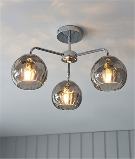 Triple Lamp Semi Flush Ceiling Light With Dimpled Shades