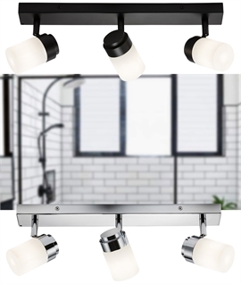 Linear Bathroom Triple Spotlight With Opal Glass - Chrome or Black