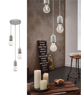 Industrial Concrete Finish Triple Cluster Pendant - Bare Bulbs