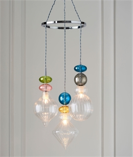 Elegant 3-Light Coloured Glass Drop Pendant in Middle Eastern Design