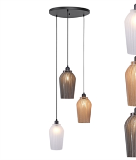 Triple Shade Cluster Pendant - Pressed Glass in Woven Willow Design