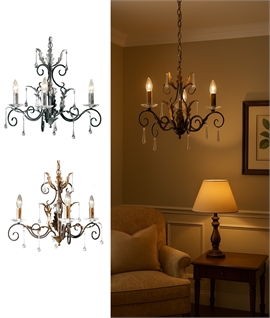 3 Light Elegant Rococo Style Chandeliers - Crystal Adorned