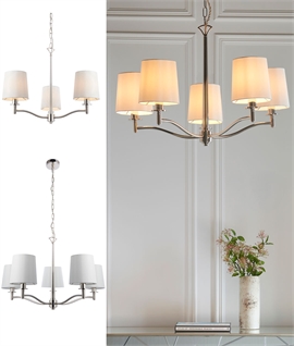 Bright Chrome and Faux Silk Shade Modern Chandelier
