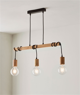 Suspended Wood Bar with 3 Looped Bare Lamps 