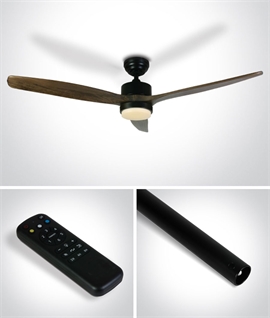 LED Ceiling Fan - Black Rod & Dark Wood Triple Blade 
