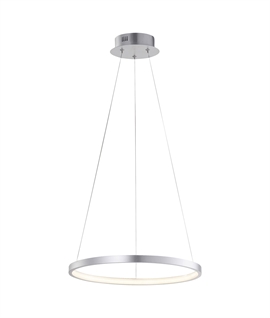 Circular Silver Pendant Light - 390mm Diameter, Warm White LED