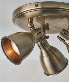 Three Light Adjustable Round Ceiling Spotlight - Antique Brass