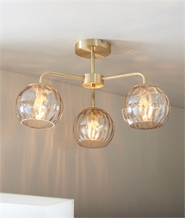 Brushed Brass and Dimpled Glass Semi Flush Ceiling Light
