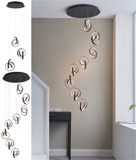 LED Black Spiral Cascading Pendant - 3 or 8 Light