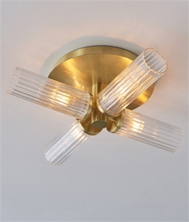 Flush Mounted Brass Bathroom Ceiling Light with Ribbed Shades