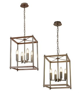 Walnut 4 Light Box Lantern Pendant - Oak or Walnut