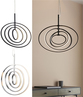 LED Circular 4 Light Pendant - Matt Black or Polished Chrome
