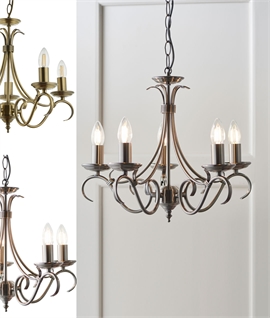 5 Arm Chandelier with Scrollwork & Bare Lamps - 2 Finishes