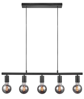 Bare Bulb 5 Lamp Linear Suspended Pendant
