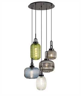 5 Light Cluster Pendant with Glass Shades - Matt Black Finish