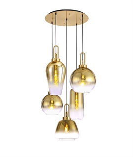 5 Light Cluster Pendant with Gold Fade Glass Shades 