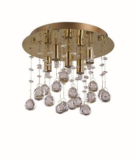 Round Gold Flush Mounted Crystal Droplet Ceiling Light