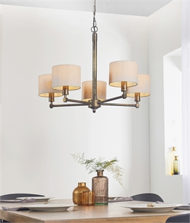 Modern 5 Light Chandelier Pendant - Fabric Drum Shades