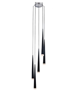 Long Drop Fluted 5 Shade Light - Black, White or Chrome