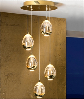 LED Glass Ball Pendant 5 Lights - Chrome or Gold