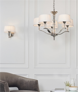 Crystal and High Chrome 5 Light Chandelier and Shades