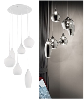 Modern 6 Light Cluster Pendant - White or Grey Glass