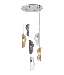 Long Drop 6 Flex Cluster Pendant with Folded Glass Shades  