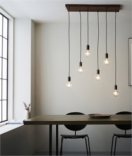 6 Light Bare Bulb Linear Pendant - Wood & Anthracite