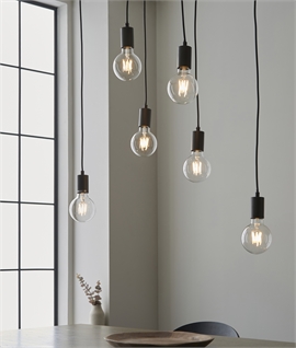 6 Light Bare Bulb Linear Pendant - Wood & Anthracite