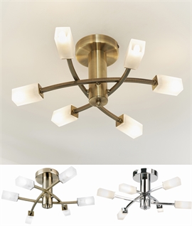 Curved Arm Semi Flush Ceiling Light - Brass or Chrome