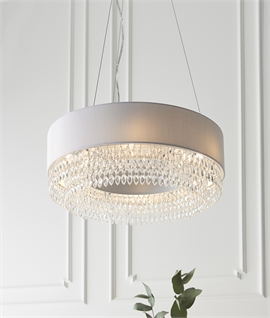6 Light Pendant With Drum Shade and Tiered Crystals