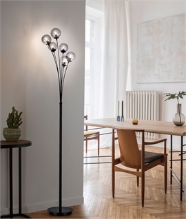 6-Light Floor Lamp with Round Glass Shades - Switched