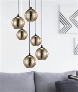 Hanging 6 Light Pendant with Gold Crystal Shades