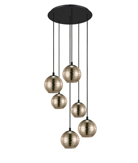 Hanging 6 Light Pendant with Gold Crystal Shades