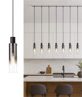 Extra Long Drop Linear 7 Light Pendant with Black-Smoke Fade Glass