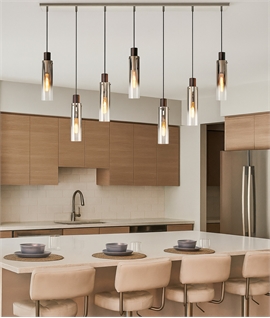 Extra Long Drop Linear 7 Light Pendant with Mocha & Amber Fade Glass
