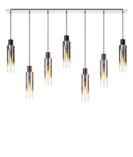 Extra Long Drop Linear 7 Light Pendant with Black-Smoke Fade Glass