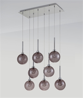 Flush Mounted 8 Light Pendant with Smoke & Opal Glass Shades