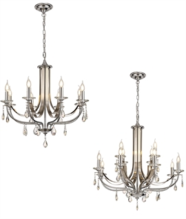 Polished Chrome & Satin Nickel 8 or 12 Arm Pendants with Clear Crystals