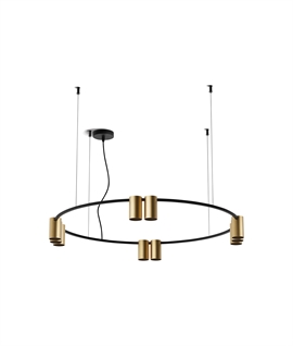 Black & Brushed Brass 800mm Large Ring Pendant Light with Ten GU10 Downlights