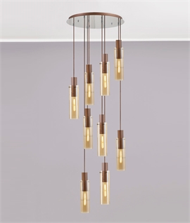 Bruni 9 Light Round Long Drop Pendant - Mocha & Amber Glass