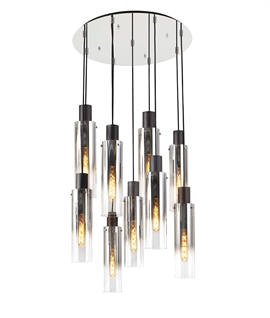 Cluster 9 Light Pendant in Black with Smoke Fade Glass Shades